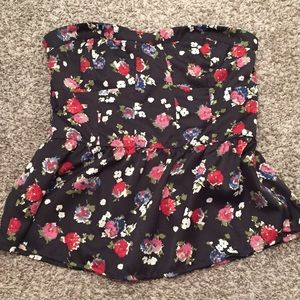 American Eagle floral strapless top